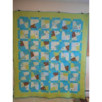 Quilt, Voller Größe Handgefertigte Steppdecke, Frosch Petrol Und Grün 76 "x 86" von Cathithesewingaddict