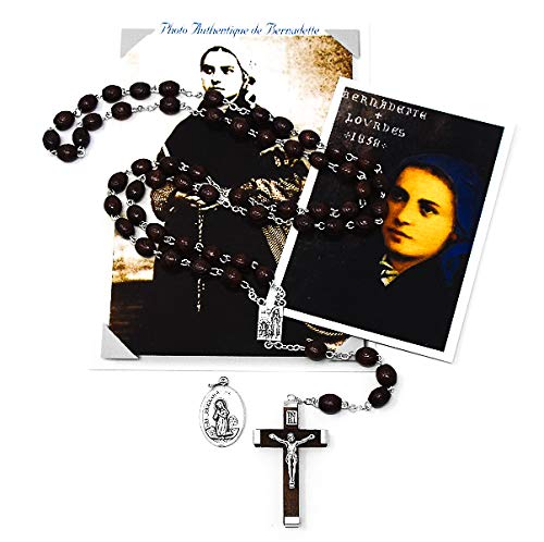 Lourdes Rosenkranz-Geschenk-Set aus Holz, mit Medaille und Gebetskarte von Catholic Gift Shop Ltd