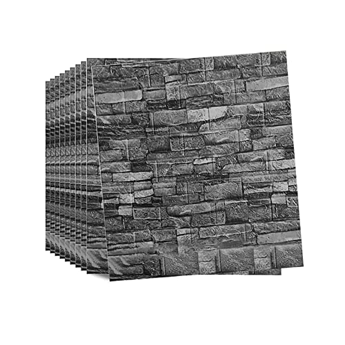 Cathpetic 10 Stück Wallpaper 3D Wandpaneele Selbstklebend Schwarz 77×70cm,Wandpaneele Steinoptik,XPE Ziegelmuster Wallpaper,Wasserdichte ölbeständige Wandpaneele von Cathpetic