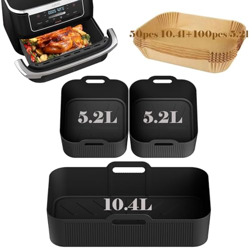 Cathpetic Heißluftfritteuse Zubehör für Ninja Foodi Flexdrawer AF500EU 10.4 L,Silikonform 1×10.4L+2×5.2L+150PCS Backpapier von Cathpetic