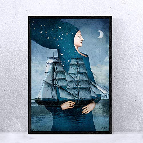 Cathrin Welz-Stein Hochwertiger Kunstdruck Poster Print – Bluemoon - Künstlerin A3 – 297mm x 420mm Badezimmer Deko Bilder Wohnzimmer Poster & Kunstdrucke | Lieferung ohne Rahmen von Cathrin Welz-Stein