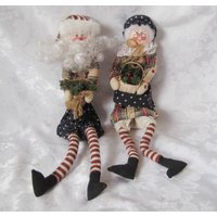 Weiche Skulptur Grau Bärtiger Alter Mann Und Frau, Rot, Weiß, Blau Streifen Kariert Sterne, Americana Dekor Wunderliche 4. Juli Unabhängigkeit von CathysShabbyFarm