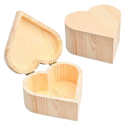 2 Stück Holzbox mit Deckel Klein 13x13x7cm, Unlackiert Holzschachtel Herzform Holz Schatulle Box, Dekorative Schmuckkästchen Holz Natur, Geschenkbox Holzkiste für DIY Bemalen Geschenk Hochzeit Schmuck von Catime