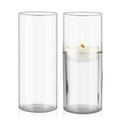 2 Stück Vase Glas, Windlicht, Blumenvase, Kerzenhalter Groß, Glasvasen Zylinder 30 cm Hoch Set Klare von Catime