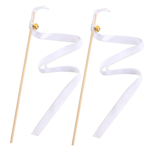 30 Stück Weiß Band Wedding Wands, Band Zauberstäbe Hochzeit Luftschlangen Bunte mit Glocke, Champagnerfarbene Spitzenfeenstab for Geburtstag Weihnachten Urlaub Feiern (Weißes Band + Spitze) von Catime