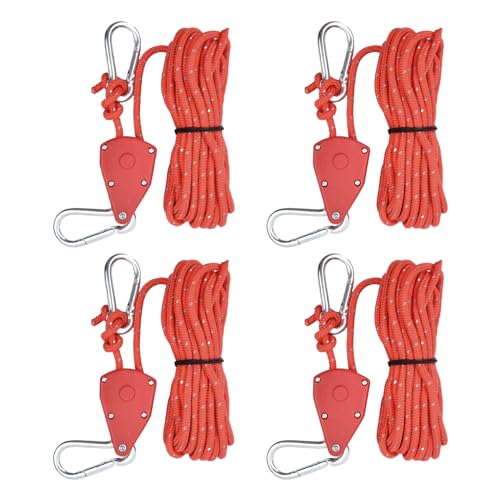 4 Stück Abspannseile Abspannleinen Camping mit Ratsche, 6mm x 5m Rope Seilratsche mit Seilspanner, Zeltschnur Reflektierend, Ratchet Hanger Heavy Duty für Sturm Sonnensegel Wandern (Rot) von Catime