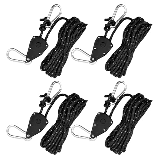 4 Stück Reflektierende Abspannseile für Zelt, 4mm Abspannleine Zeltschnur mit Spanner Einsteller, 5M Paracordseil mit Seilspanner, Reflective Tent Guy Ropes für Zelt Zeltplane Camping (Schwarz) von Catime