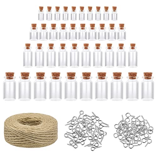 40 Stück Mini Glasflaschen 1,5ml 5ml 6ml 10ml, Wunsch Flaschen Klein Glasfläschchen mit Korken Augenschrauben, Mini Kork Gläser Reagenzglas Mini Fläschchen für DIY Juwelen Gastgeschenk Hochzeitsdeko von Catime