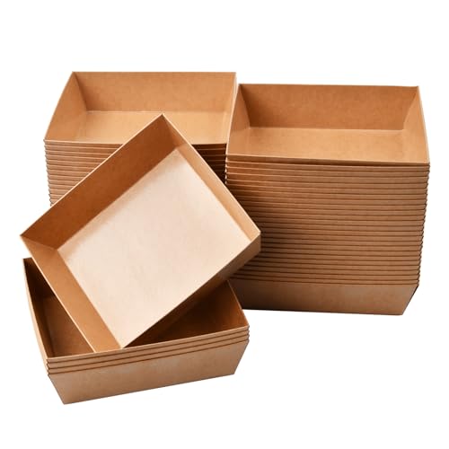 50 Stück Wasserdicht Pappschalen Braun, Einweggeschirr Snackschalen aus Papier, Essenstablett Servierschale aus Kraftpapier für Partys, Fingerfood Schälchen für Pommes Salat Sushi (12.5 x 11x 3.5 cm) von Catime