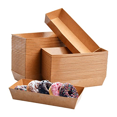 50 Stück Wasserdicht Pappschalen Braun, Einweggeschirr Snackschalen aus Papier, Essenstablett Servierschale aus Kraftpapier für Partys, Fingerfood Schälchen für Pommes Salat Sushi (13.8 X 7 X 3.5 cm) von Catime