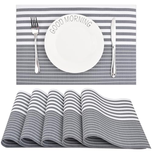 Platzdecken Abwaschbare, Tischset rutschfest Gewebte, Table Placemats, wasserdichte Platzdeckchen, Tischsets Stoff Waschbar, Platzsets Abgrifffeste, Tischunterlage Esstisch 6PCS (Blau) von Catime