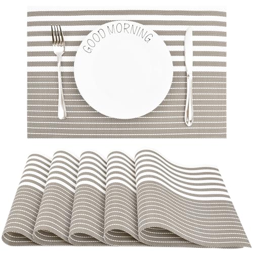 Platzdecken Abwaschbare, Tischset rutschfest Gewebte, Table Placemats, wasserdichte Platzdeckchen, Tischsets Stoff Waschbar, Platzsets Abgrifffeste, Tischunterlage Esstisch 6PCS (Braun) von Catime