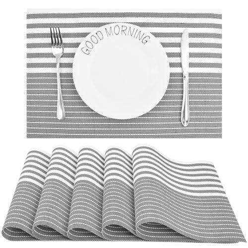 Platzdecken Abwaschbare, Tischset rutschfest Gewebte, Table Placemats, wasserdichte Platzdeckchen, Tischsets Stoff Waschbar, Platzsets Abgrifffeste, Tischunterlage Esstisch 6PCS (Grau) von Catime