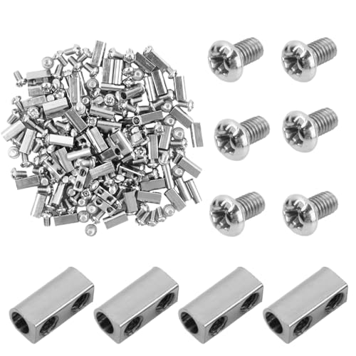 60 Stück Stahldrahtseil-Kabelklemmen, Duplex Klemme mit Schrauben M3/M4, Duplex Drahtseil Clips, Drahtseilklemmen 3mm Leitungsloch Crimpschlaufe für Zeltseile Wäscheseile Kabelhalter (A) von Catime