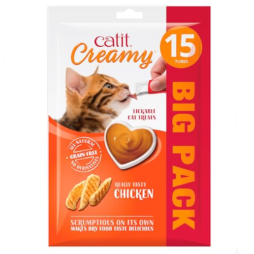Catit Creamy flüssigkeitsspendende Leckpaste für Katzen mit Huhn, 15 x 10g von Catit