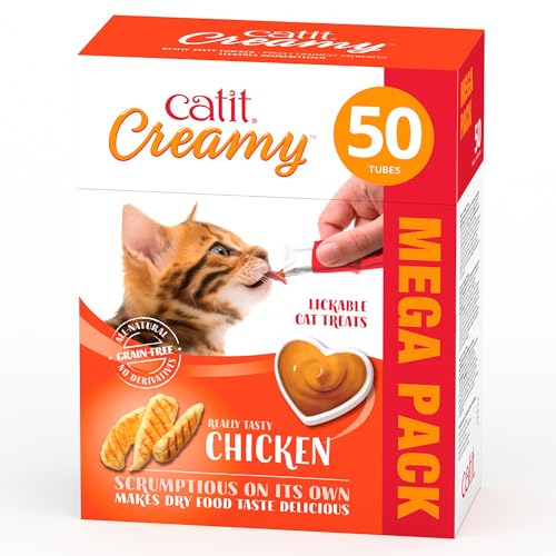 Catit Creamy flüssigkeitsspendende Leckpaste für Katzen mit Huhn, 50 x 10g von Catit