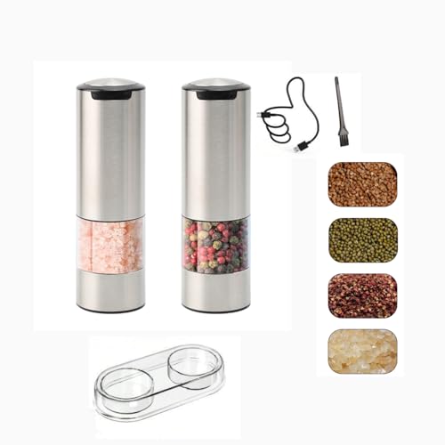 Catoco PfeffermüHle 2er PfeffermüHle Elektrische Elektrische Salz und Pfeffermühlen Set mit einstellbarer Grobheit USB Wiederaufladbar 70 ml Silo für BBQ Restaurant Küche, Silbrig von Catoco