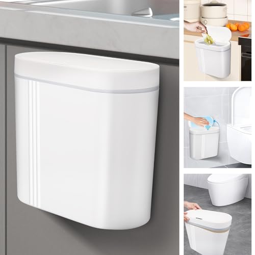 Catolsss Mülleimer mit Sensor, Weiß 16l Mülleimer Hängend Mit Deckel, mit Haken, Arbeitsplatte oder unter der Spüle, Schranktür oder Wand für Badezimmer/Schlafzimmer,Komposteimer für den Innenbereic von Catolsss