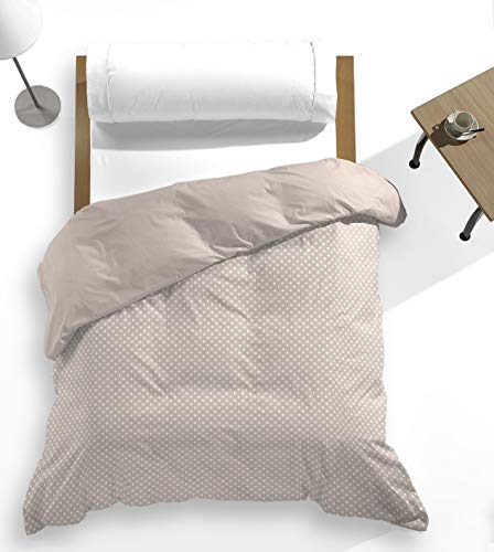 Catotex - Bettbezug mit Punktemuster, einfarbig, wendbar, Rückseite, 50 % Baumwolle, 50 % Polyester, Bett 135 cm, Leinen, Modell Nia von Catotex