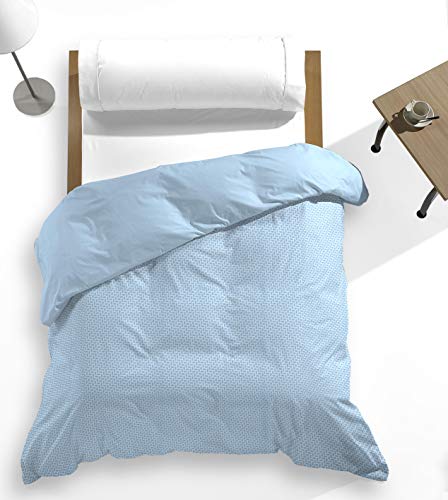 Catotex - Bedruckter Bettbezug mit Fischgrätenmuster, wendbar für die Rückseite, 50 % Baumwolle, 50 % Polyester, für Betten mit 135 cm, Blau, Modell Kobe von Catotex