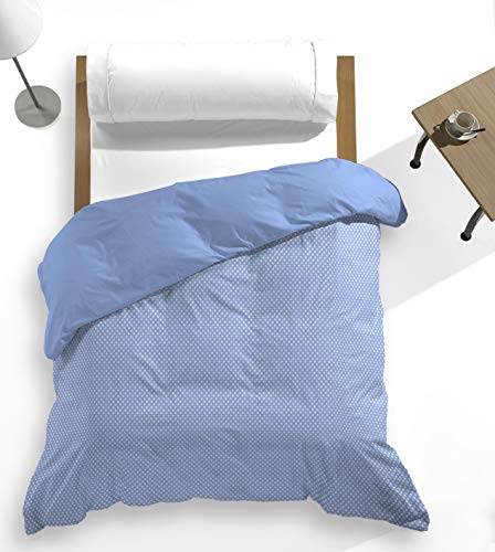 Catotex - Bedruckter Bettbezug mit Topitos-Muster + einfarbig, wendbar für die Rückseite, 50 % Baumwolle, 50 % Polyester, für Betten mit 105 cm, Saphirblau, Modell Luana von Catotex