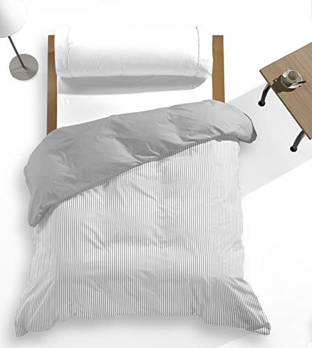 Catotex - Bettwäsche-Set, Bedruckt, mit Streifenmuster, für die Rückseite, 50 % Baumwolle, 50 % Polyester, für Betten mit 105 cm, Grau, Modell Nalu von Catotex