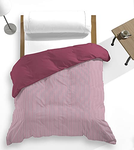 Catotex - Bettwäsche-Set, Bedruckt, mit Streifenmuster, für die Rückseite, 50 % Baumwolle, 50 % Polyester, für Betten mit 150/160 cm, Bordeauxrot von Catotex