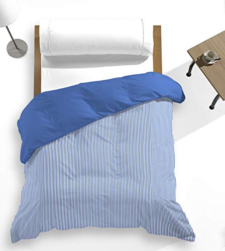 Catotex - Bettwäsche-Set, Bedruckt, mit Streifenmuster, wendbar für Bettdecke, 50 % Baumwolle, 50 % Polyester, für Betten mit 150/160 cm, Saphirblau von Catotex