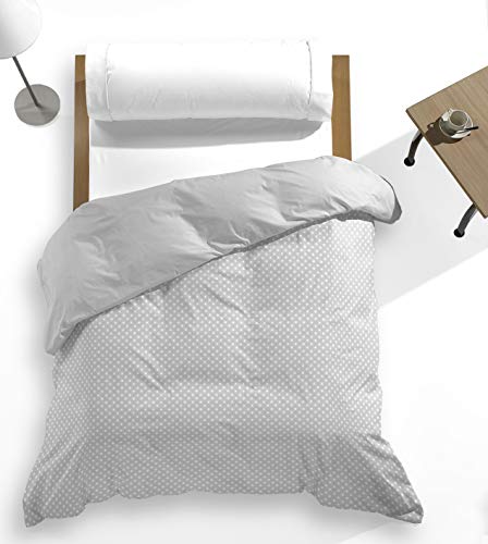 Catotex - Bettwäsche-Set mit Punktenmuster und einfarbig, wendbar, für die Rückseite, 50 % Baumwolle, 50 % Polyester, für Betten mit 150/160 cm, perlgrau von Catotex