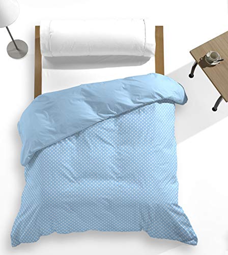 Catotex - Bettwäsche-Set mit Punktenmuster und einfarbig, wendbar, für die Rückseite, 50 % Baumwolle, 50 % Polyester, für Betten mit 200 cm, Blau, Modell Nia von Catotex