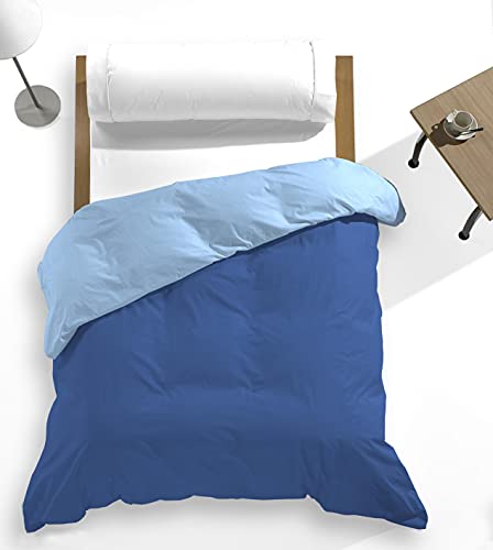 Catotex - Wende-Bettbezug, zweifarbig, einfarbig, für Bettdecke aus 50 % Baumwolle, 50 % Polyester, für Betten mit 105 cm, Blau/Saphirblau von Catotex