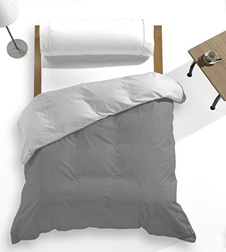 Catotex - Wendbarer Bettbezug, zweifarbig, einfarbig für Bettdecke, 50 % Baumwolle, 50 % Polyester, für Betten von 105 cm, Grau/Perle, 55500 von Catotex