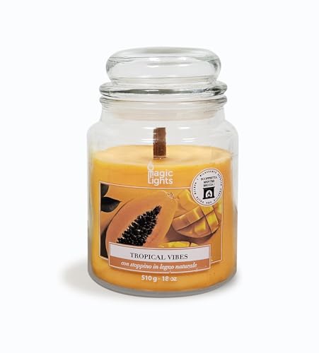 Magic Lights - Kerze im Glas 510 g Tropical Vibes - Papaya - Mango mit pflanzlichem Wachs min. 75% - natürlicher Holzdocht der knistert, hergestellt in Italien Magic Lights - Kerze im Glas 510 g Tropical Vibes - Papaya - Mango mit pflanzlichem Wachs min. 75% - natürlicher Holzdocht der knistert, hergestellt in Italien von Catry