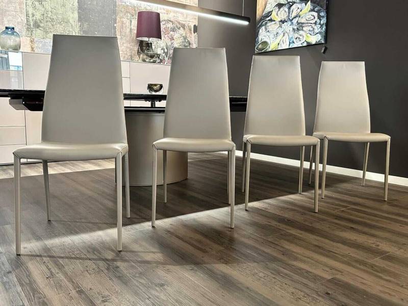 4er-Set Stuhl Norma Couture H Beige 951 Castoro mit Leder bezogen von Cattelan Italia