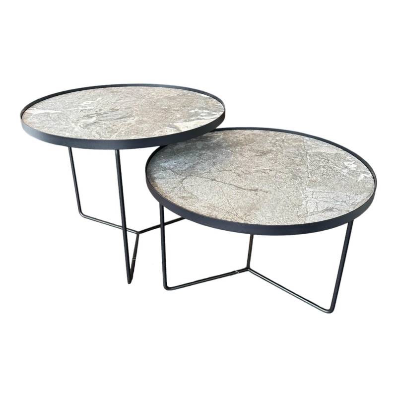 Set Couchtisch Billy Platte Keramik Marmi KM13 Areal Grau Stahlgestell Schwarz G... von Cattelan Italia