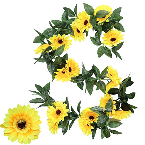 CattleyaHQ 2 Stück künstliche Sonnenblumenreben, 10 Köpfe Big Silk Sunflower, schöne hängende Girlande für Zuhause/Küche/Party/Hochzeit/Dekoration von CattleyaHQ