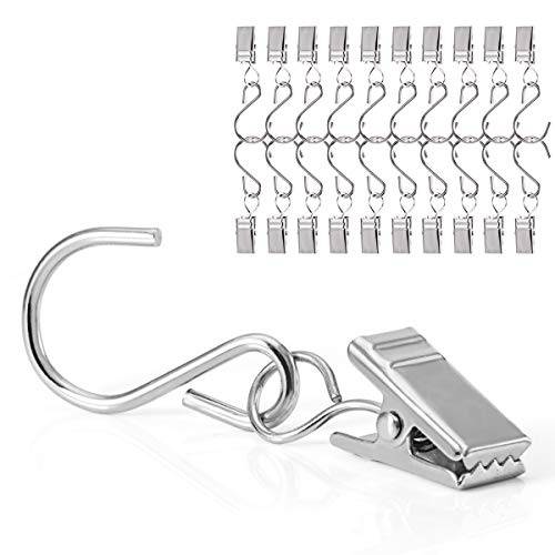 40 Stück Vorhanghaken mit Clip,Edelstahl Haken mit Clip für Gardinen,Gartenschnur-Lichtaufhänger oder Party Lights-Clips, Fotos-Clips（Silber） von CattleyaHQ
