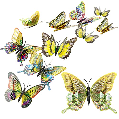 8 Stück Sparkle Butterfly Wandaufkleber, stärkerer magnetischer künstlicher 3D Schmetterling, Wandtattoo Verzierung für Schlafzimmer, Haus, Küche, Garten (Gelb) von CattleyaHQ