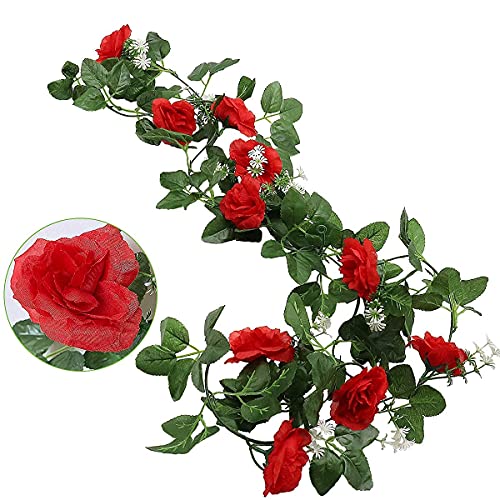 CattleyaHQ 2 Stück Rose Rebe,künstliche Rose Reben mit 10 Köpfen,Simulation Blume Rose Rattan,gefälschte Rose Blumen für Hochzeitsfeier von CattleyaHQ