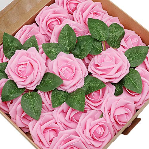 CattleyaHQ 25 Stück künstliche Rosen Blumen, Schaum Rosen mit Box, Simulation Blossom Pretty Rose für Hochzeitssträuße Bridal Party Home Decor (Rosa) von CattleyaHQ