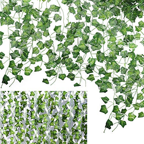 Künstliche Efeublätter Rebe,12 Stück Gefälschte Grüne Efeupflanze,Hängende Girlandenpflanzen für Hausküche Gartenrestaurant Hochzeitsfeier Wanddekoration von CattleyaHQ