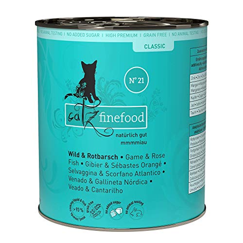 catz finefood N° 21 Wild & Rotbarsch Feinkost Katzenfutter nass, verfeinert mit Kartoffel & Heidelbeere, 6 x 800g Dosen von catz finefood