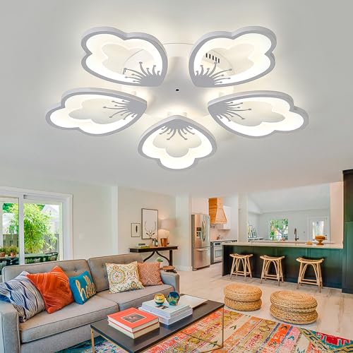 Blume-deckenlampe LED-kronleuchter Dimmbare Ceiling Light Und Fernbedienung Nachtlicht 3000-6000k Led Lampen Deckenlampen APP Modern Für Schlafzimmer Wohnzimmer-white||70cm von Caufloce