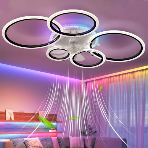Caufloce 95cm RGB Deckenleuchte Mit Ventilator Groß Dimmbar, Reversibel Deckenleuchte Mit Ventilator Und Fernbedienung App, Modern Deckenventilator Mit Beleuchtung 72w Wohnzimmer Leise Timer-Black von Caufloce