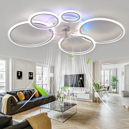 Caufloce 95cm RGB Deckenleuchte Mit Ventilator Groß Dimmbar, Reversibel Deckenleuchte Mit Ventilator Und Fernbedienung App, Modern Deckenventilator Mit Beleuchtung 72w Wohnzimmer Leise Timer von Caufloce