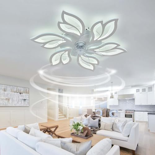 Caufloce Deckenventilator Mit Beleuchtung Dimmbar, Smart LED Reversibel Deckenlampe Mit Ventilator Und Fernbedienung Leise Modern DC Ventilator Lampe Küchen 65cm Für Wohnzimmer, Schlafzimmer-Weiß von Caufloce