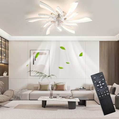 Caufloce LED Deckenventilator Mit Beleuchtung Leise, Modern Dimmbar Ventilator Lampe Smart Reversibel Fernbedienung Schlafzimmer Deckenlampe Ventilator Für Wohnzimmer, Küchen-Weiß von Caufloce