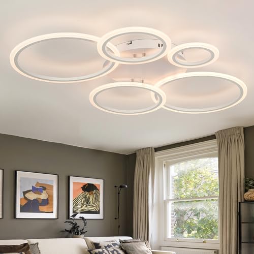 Caufloce Moderne Deckenleuchte LED 3000K-6500K Smart 54W Deckenbeleuchtung Mit Fernbedienung APP Memory Funktion Dimmbar Deckenlampe Große 39in Deckenleuchte Für Wohnzimmer, Schlafzimmer-White von Caufloce