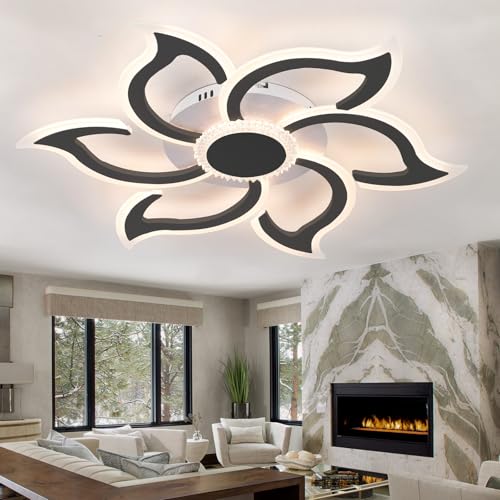 Caufloce Smart Deckenleuchte Modern Groß Blume Deckenbeleuchtung LED Mit Fernbedienung APP Deckenlampe Dimmbar 3000K-6000K Speicherfunktion Wohnzimmer, Schlafzimmer-Black Caufloce Smart Deckenleuchte Modern Groß Blume Deckenbeleuchtung LED Mit Fernbedienung APP Deckenlampe Dimmbar 3000K-6000K Speicherfunktion Wohnzimmer, Schlafzimmer-Black von Caufloce