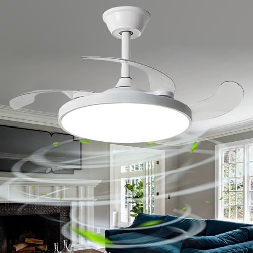Caufloce Unsichtbare Ventilator Lampe, Einziehbare Flügel Deckenventilator Mit Beleuchtung Dimmbar Modern, Reversibel Fan with Lightt Groß Timer Schlafzimmer Wohnzimmer Kinderzimmer-white||118cm Caufloce Unsichtbare Ventilator Lampe, Einziehbare Flügel Deckenventilator Mit Beleuchtung Dimmbar Modern, Reversibel Fan with Lightt Groß Timer Schlafzimmer Wohnzimmer Kinderzimmer-white||118cm von Caufloce
